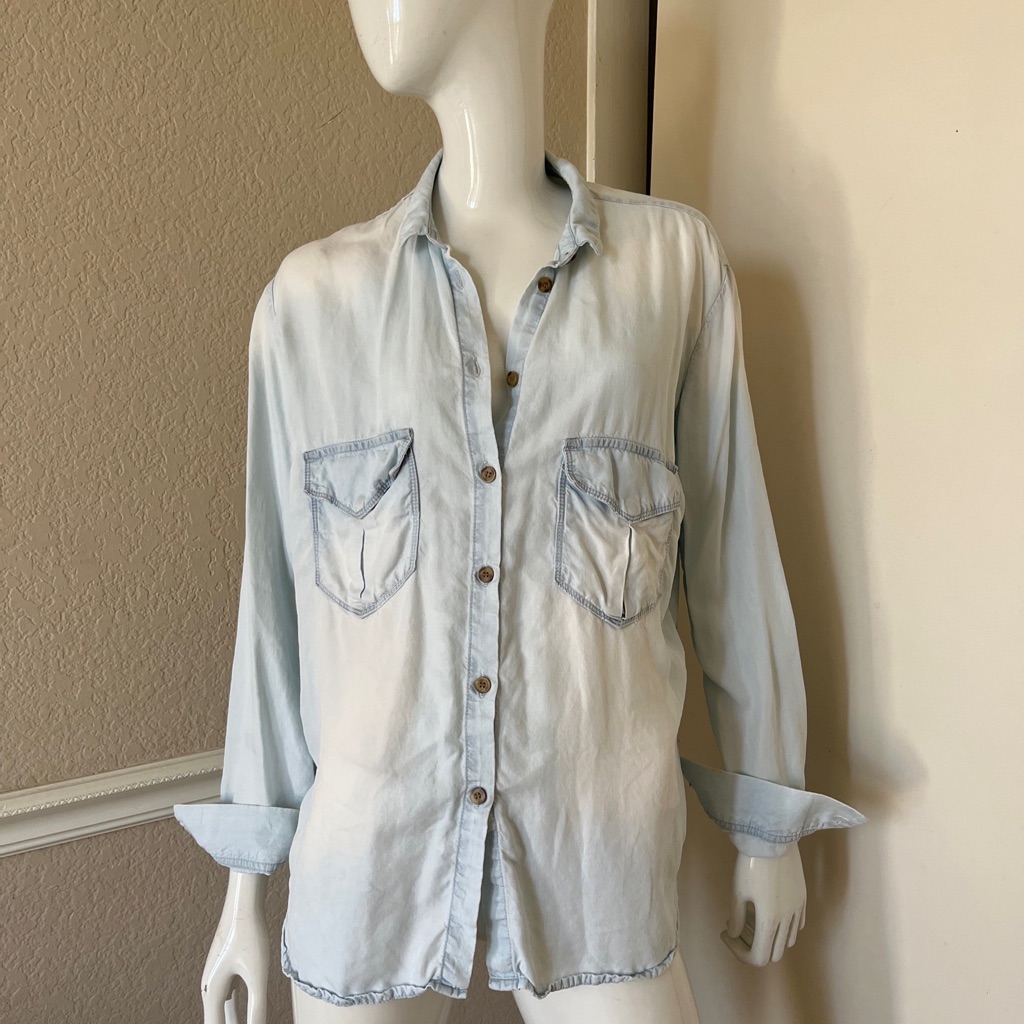 Elin Kling For Marciano New! 100% Bleached Tencel Oversized Denim Shirt Sz S